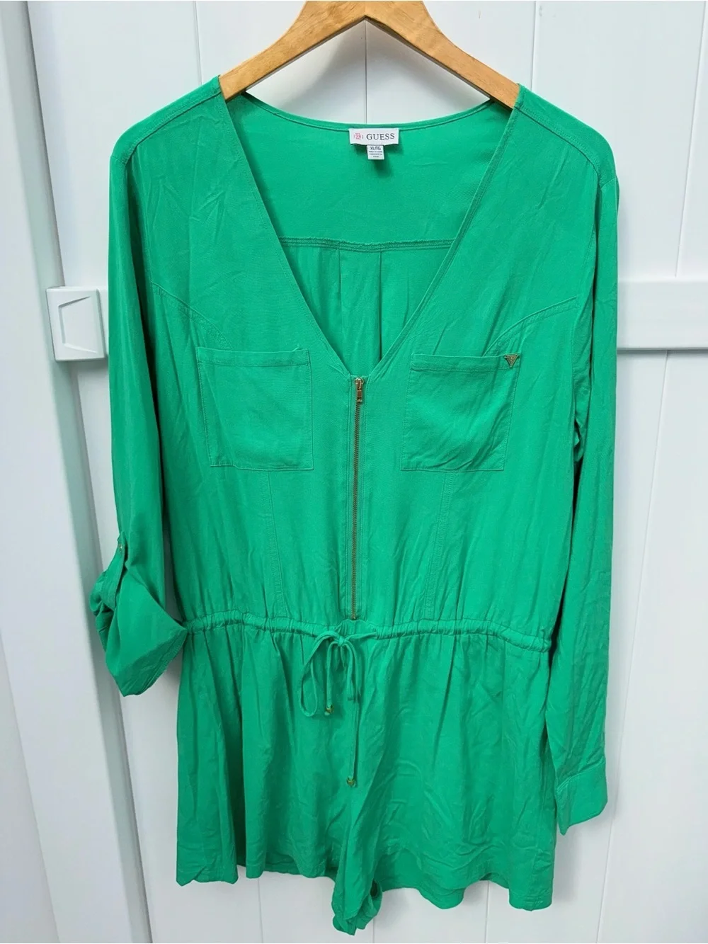 Guess Bright Green Long-Sleeve Zip Romper